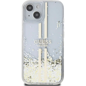 Buy Guess GUHCP15SLFCSEGT Apple iPhone 15 / 14 / 13 hardcase Liquid Glitter Gold Stripes transparent - GUE3196 - {ean13} - Home Screen Store Europe