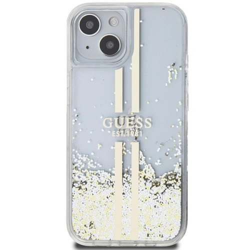 Kup Etui Guess GUHCP15SLFCSEGT Apple iPhone 15 / 14 / 13 hardcase Liquid Glitter Gold Stripes transparent - GUE3196 - {ean13} - Sklep Home Screen