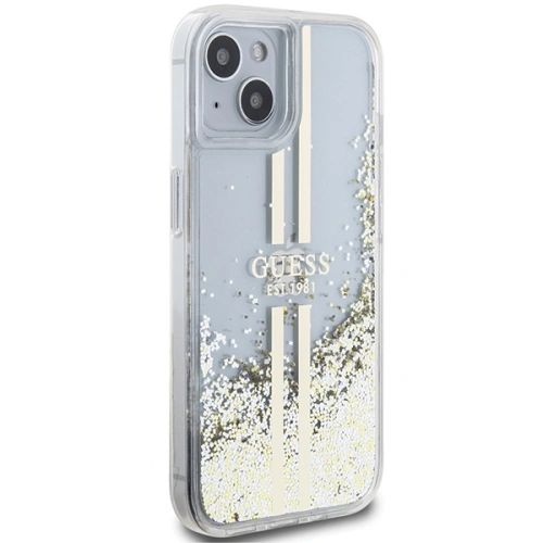 Kup Etui Guess GUHCP15SLFCSEGT Apple iPhone 15 / 14 / 13 hardcase Liquid Glitter Gold Stripes transparent - GUE3196 - {ean13} - Sklep Home Screen