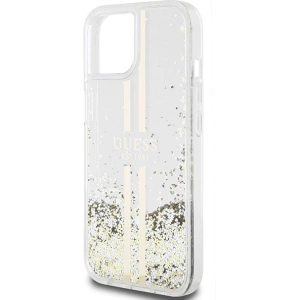 Buy Guess GUHCP15SLFCSEGT Apple iPhone 15 / 14 / 13 hardcase Liquid Glitter Gold Stripes transparent - GUE3196 - {ean13} - Home Screen Store Europe