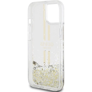 Buy Guess GUHCP15SLFCSEGT Apple iPhone 15 / 14 / 13 hardcase Liquid Glitter Gold Stripes transparent - GUE3196 - {ean13} - Home Screen Store Europe