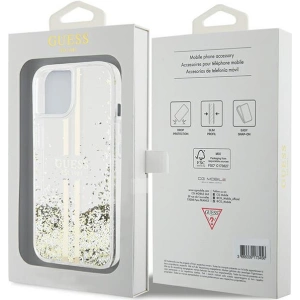 Buy Guess GUHCP15SLFCSEGT Apple iPhone 15 / 14 / 13 hardcase Liquid Glitter Gold Stripes transparent - GUE3196 - {ean13} - Home Screen Store Europe