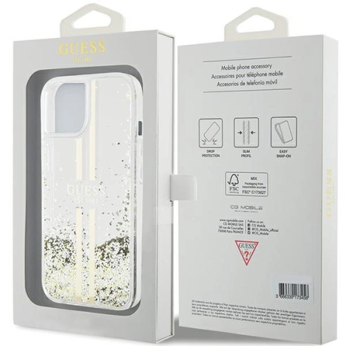 Kup Etui Guess GUHCP15SLFCSEGT Apple iPhone 15 / 14 / 13 hardcase Liquid Glitter Gold Stripes transparent - GUE3196 - {ean13} - Sklep Home Screen