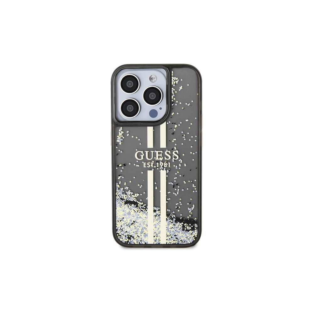 Etui Guess GUHCP15XLFCSEGK Apple iPhone 15 Pro Max hardcase Liquid Glitter Gold Stripes czarny/black