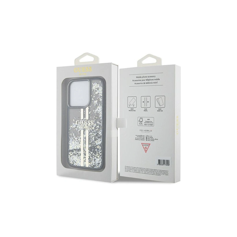 Etui Guess GUHCP15XLFCSEGK Apple iPhone 15 Pro Max hardcase Liquid Glitter Gold Stripes czarny/black