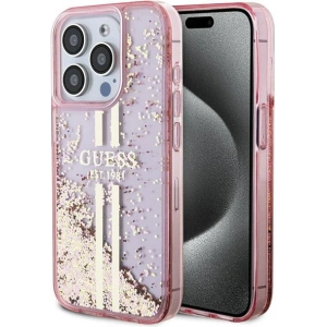 Buy Guess GUHCP15XLFCSEGP Apple iPhone 15 Pro Max hardcase Liquid Glitter Gold Stripes pink - GUE3200 - {ean13} - Home Screen Store Europe