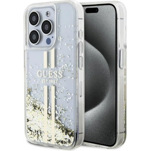 Buy Guess GUHCP15XLFCSEGT Apple iPhone 15 Pro Max hardcase Liquid Glitter Gold Stripes transparent - GUE3201 - {ean13} - Home Screen Store Europe