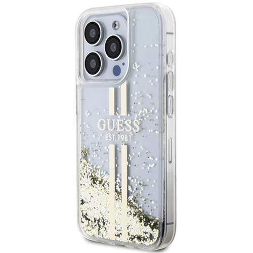 Buy Guess GUHCP15XLFCSEGT Apple iPhone 15 Pro Max hardcase Liquid Glitter Gold Stripes transparent - GUE3201 - {ean13} - Home Screen Store Europe