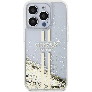 Buy Guess GUHCP15XLFCSEGT Apple iPhone 15 Pro Max hardcase Liquid Glitter Gold Stripes transparent - GUE3201 - {ean13} - Home Screen Store Europe