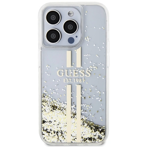 Buy Guess GUHCP15XLFCSEGT Apple iPhone 15 Pro Max hardcase Liquid Glitter Gold Stripes transparent - GUE3201 - {ean13} - Home Screen Store Europe