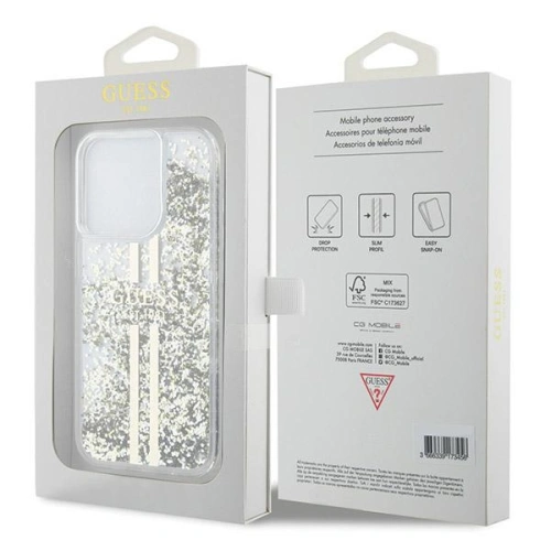 Buy Guess GUHCP15XLFCSEGT Apple iPhone 15 Pro Max hardcase Liquid Glitter Gold Stripes transparent - GUE3201 - {ean13} - Home Screen Store Europe
