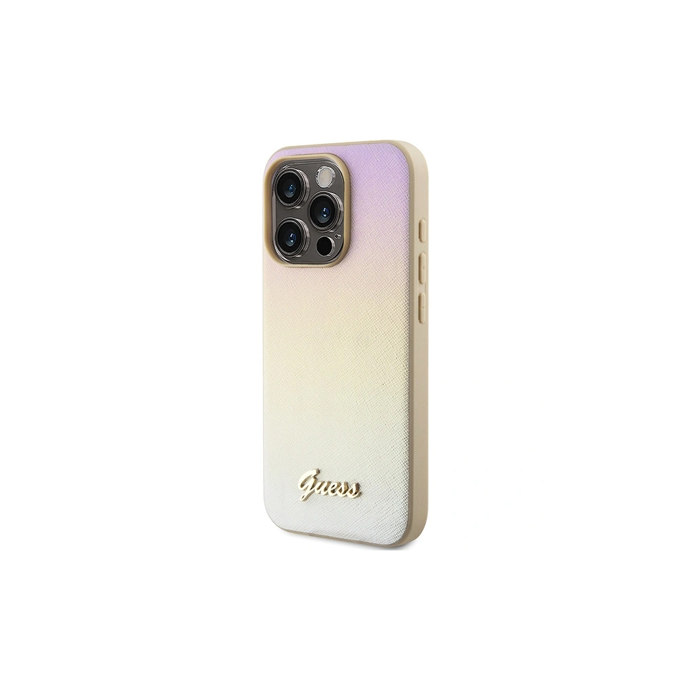 Etui Guess GUHCP15XPSAIRSD Apple iPhone 15 Pro Max hardcase Saffiano Iridescent Script złoty/gold