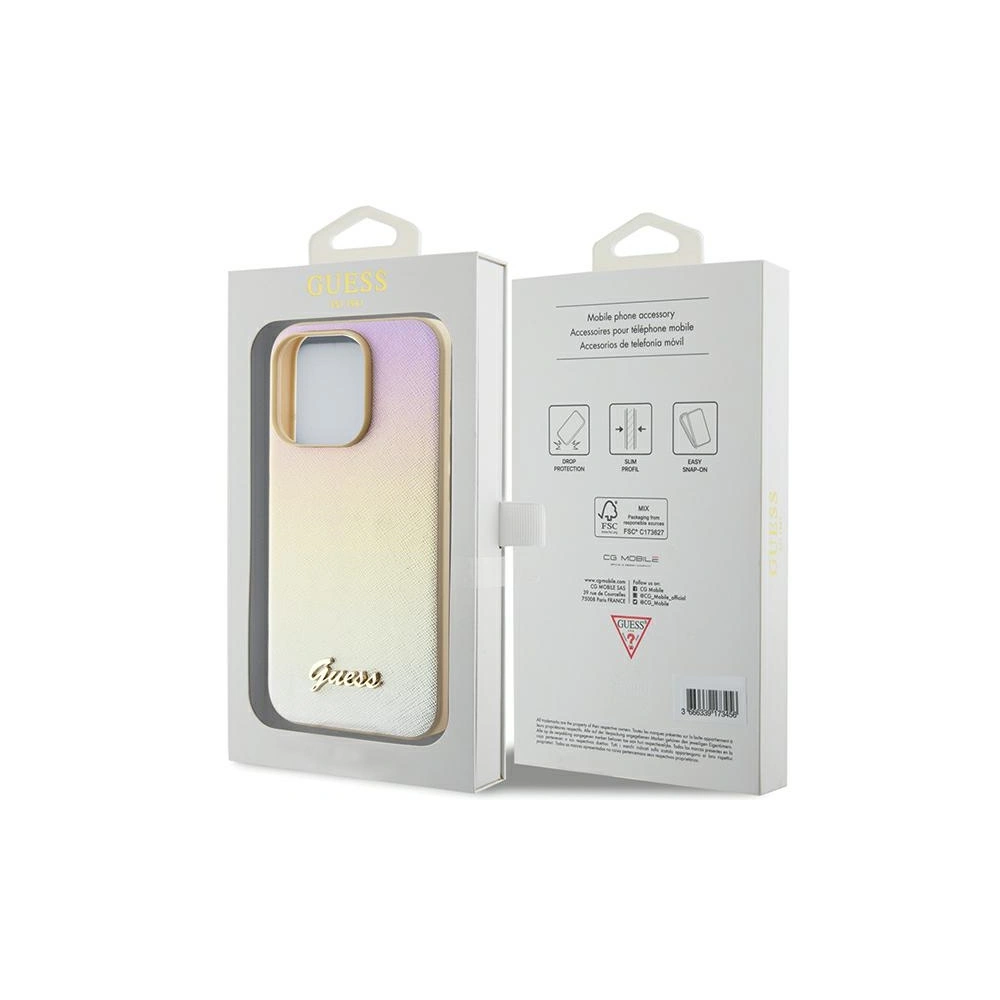 Etui Guess GUHCP15XPSAIRSD Apple iPhone 15 Pro Max hardcase Saffiano Iridescent Script złoty/gold