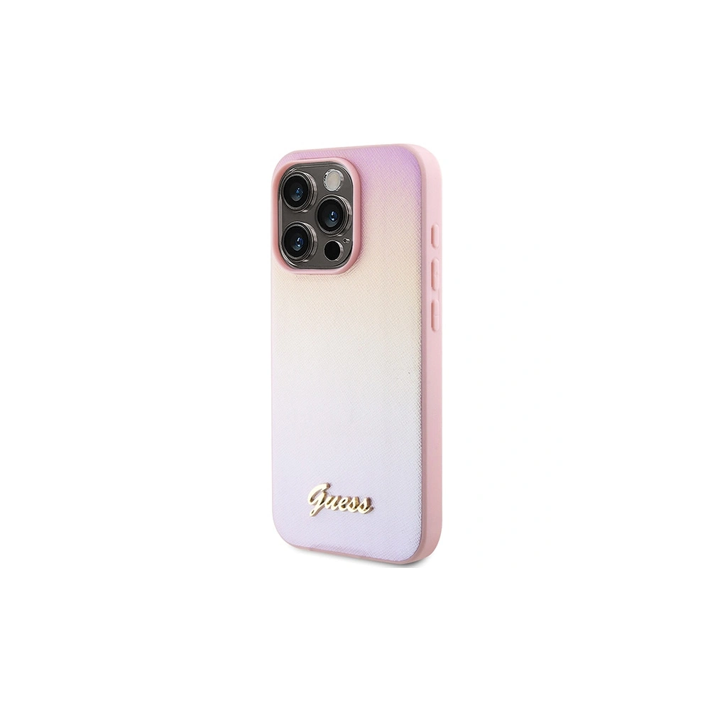 Etui Guess GUHCP15XPSAIRSP Apple iPhone 15 Pro Max hardcase Saffiano Iridescent Script różowy/pink