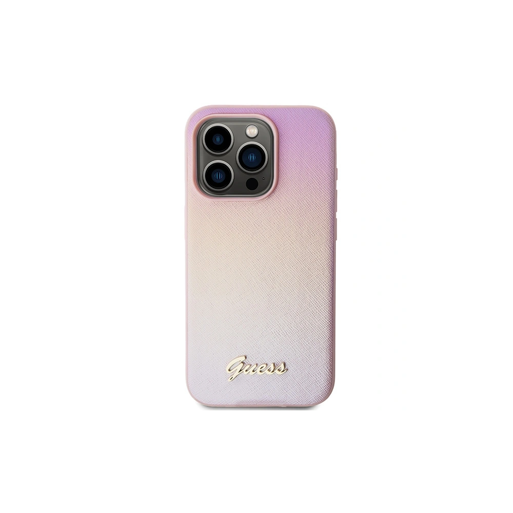 Etui Guess GUHCP15XPSAIRSP Apple iPhone 15 Pro Max hardcase Saffiano Iridescent Script różowy/pink