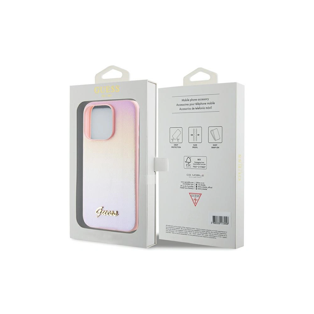 Etui Guess GUHCP15XPSAIRSP Apple iPhone 15 Pro Max hardcase Saffiano Iridescent Script różowy/pink