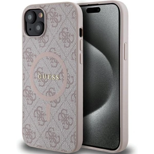 Etui Guess GUHMP14SG4GFRP Apple iPhone 14 / 15 hardcase 4G Collection Leather Metal Logo MagSafe różowe/pink