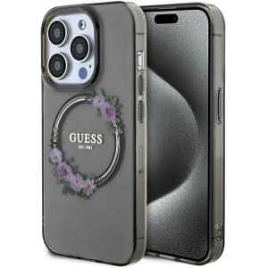 Etui Guess GUHMP15LHFWFCK Apple iPhone 15 Pro hardcase IML Flowers Wreatch MagSafe czarny/black