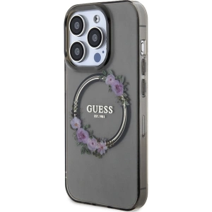 Etui Guess GUHMP15LHFWFCK Apple iPhone 15 Pro hardcase IML Flowers Wreatch MagSafe czarny/black
