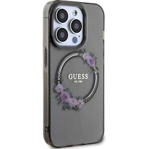 Etui Guess GUHMP15LHFWFCK Apple iPhone 15 Pro hardcase IML Flowers Wreatch MagSafe czarny/black