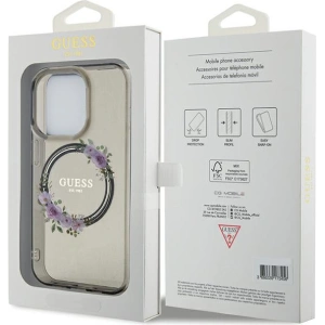 Etui Guess GUHMP15LHFWFCK Apple iPhone 15 Pro hardcase IML Flowers Wreatch MagSafe czarny/black