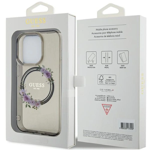 Kup Case Guess GUHMP15LHFWFCK Apple iPhone 15 Pro Hardcase IML Flowers Wreatch MagSafe schwarz/black - GUE3232 - {ean13} - Sklep Home Screen