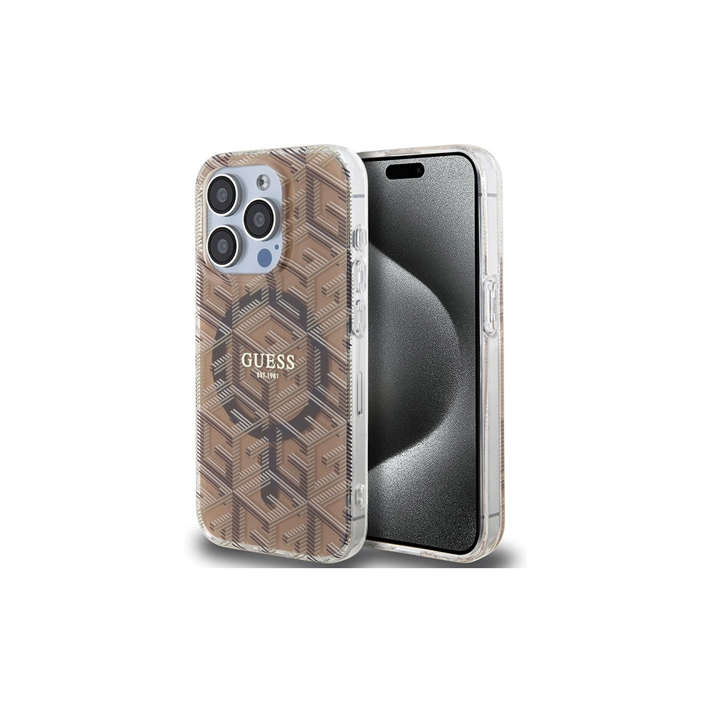 Etui Guess GUHMP15LHGCUSTGW Apple iPhone 15 Pro hardcase IML GCube MagSafe brązowy/brown