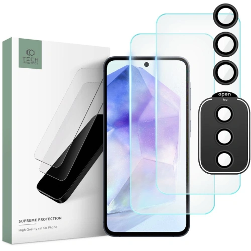 Kup Gehärtetes Glas + für Kameraobjektive Tech-Protect Supreme Set Samsung Galaxy A55 5G Clear [2+1 PACK] - THP2611 - {ean13} - Sklep Home Screen