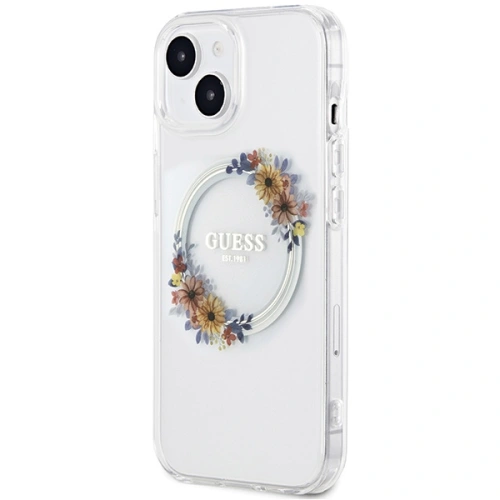Kup Case Guess GUHMP15SHFWFCT Apple iPhone 15 / 14 Hardcase IML Blumen Kranz MagSafe transparent - GUE3248 - {ean13} - Sklep Home Screen