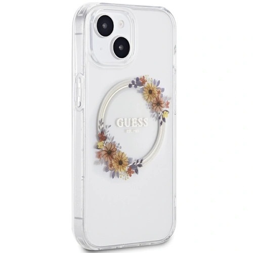Kup Case Guess GUHMP15SHFWFCT Apple iPhone 15 / 14 Hardcase IML Blumen Kranz MagSafe transparent - GUE3248 - {ean13} - Sklep Home Screen