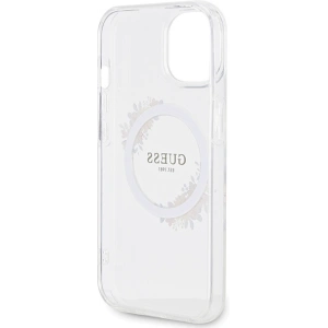 Etui Guess GUHMP15SHFWFCT Apple iPhone 15 / 14 hardcase IML Květy Wreatch MagSafe transparentní
