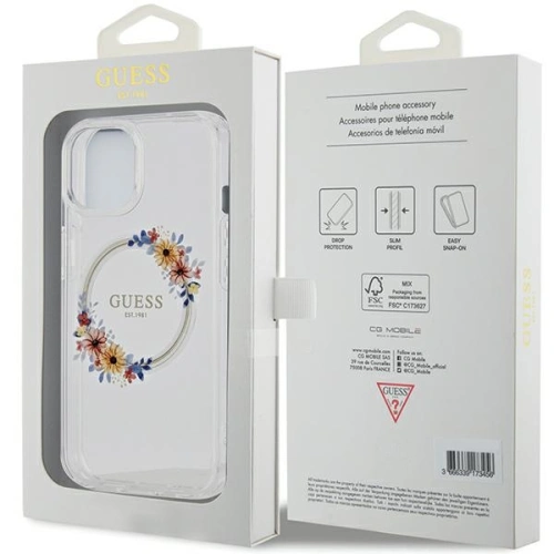 Kup Case Guess GUHMP15SHFWFCT Apple iPhone 15 / 14 Hardcase IML Blumen Kranz MagSafe transparent - GUE3248 - {ean13} - Sklep Home Screen