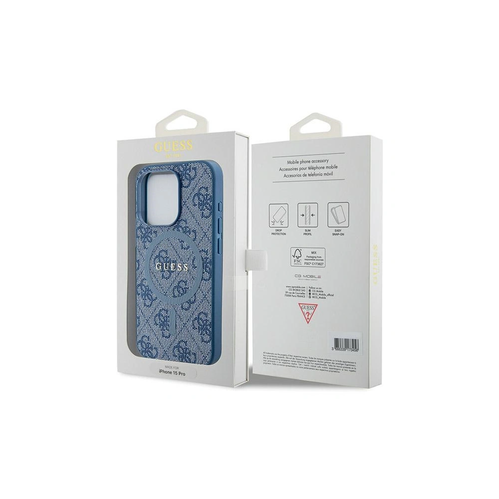 Etui Guess GUHMP15XG4GFRB Apple iPhone 15 Pro Max hardcase 4G Collection Leather Metal Logo MagSafe niebieski/blue