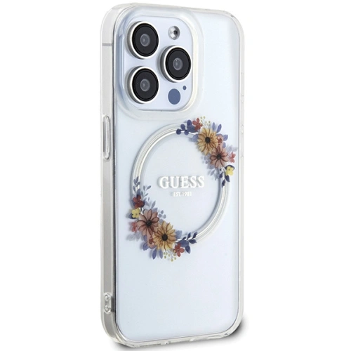 Buy Guess GUHMP15XHFWFCT Apple iPhone 15 Pro Max hardcase IML Flowers Wreatch MagSafe transparent - GUE3256 - {ean13} - Home Screen Store Europe