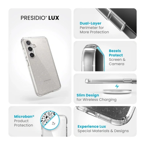 Kup Etui Speck Presidio Lux Glitter Samsung Galaxy S24 transparent/aur glitter - SPK593 - {ean13} - Sklep Home Screen