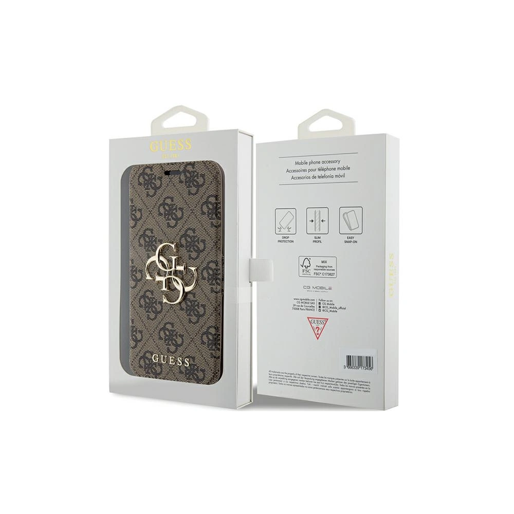 Etui Guess GUBKP15L4GMGBR Apple iPhone 15 Pro book 4G Metal Logo brązowy/brown