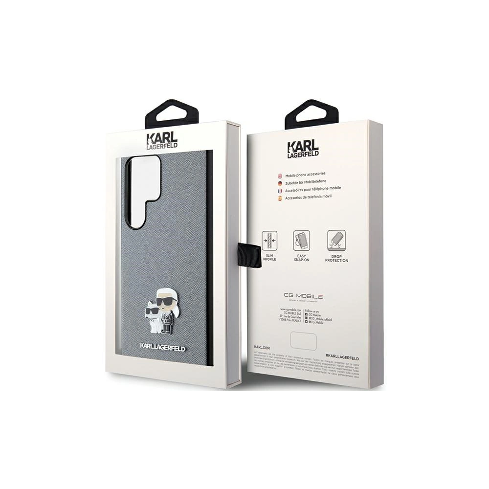 Etui Karl Lagerfeld KLHCS24LPSAKCMPG Samsung Galaxy S24 Ultra hardcase Saffiano Karl & Choupette Metal Pin szary/grey