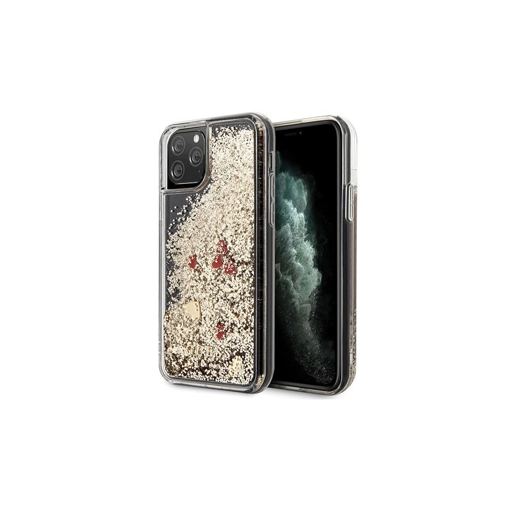 Etui Guess GUHCN58GLHREGO Apple iPhone 11 Pro gold/złoty hard case Liquid Glitter Hearts