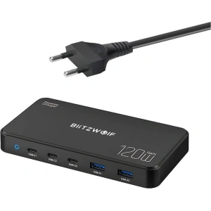 Kup Încărcător de rețea 5w1 Blitzwolf BW-i100 120W AC / 2xUSB-A, 3xUSB-C, PD3.0, QC3.0, AFC, FCP, SCP, PPS - BLZ590 - {ean13} - Sklep Home Screen