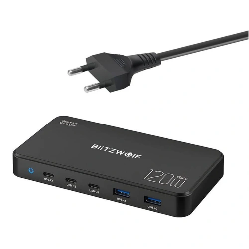 Kup Încărcător de rețea 5w1 Blitzwolf BW-i100 120W AC / 2xUSB-A, 3xUSB-C, PD3.0, QC3.0, AFC, FCP, SCP, PPS - BLZ590 - {ean13} - Sklep Home Screen