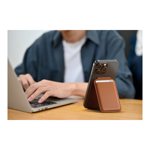 Buy Satechi Vegan-Leather Wallet Stand do Apple iPhone MagSafe brown - STH100 - {ean13} - Home Screen Store Europe