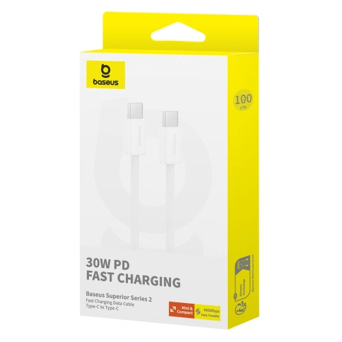 Kup Cablul Baseus Superior Series ll USB-C / USB-C 30W 480Mb/s 1m alb - BSU4848 - {ean13} - Sklep Home Screen