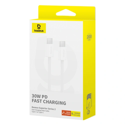 Kup Cablul Baseus Superior Series ll USB-C / USB-C 30W 480Mb/s 2m alb - BSU4849 - {ean13} - Sklep Home Screen
