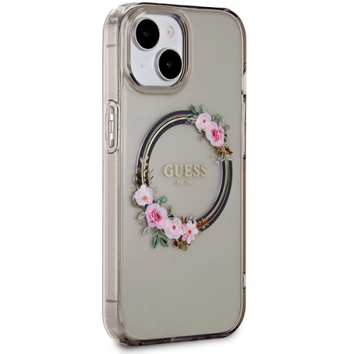 Buy Guess GUHMP15SHFWFCK Apple iPhone 15 / 14 / 13 hardcase IML Flowers Wreatch MagSafe black - GUE3320 - {ean13} - Home Screen Store Europe