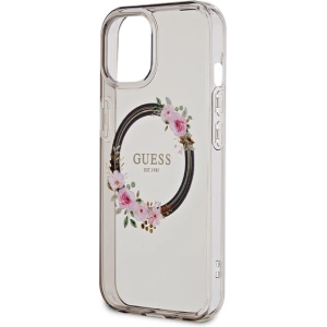 Buy Guess GUHMP15SHFWFCK Apple iPhone 15 / 14 / 13 hardcase IML Flowers Wreatch MagSafe black - GUE3320 - {ean13} - Home Screen Store Europe