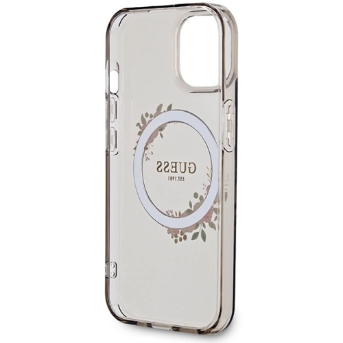 Buy Guess GUHMP15SHFWFCK Apple iPhone 15 / 14 / 13 hardcase IML Flowers Wreatch MagSafe black - GUE3320 - {ean13} - Home Screen Store Europe