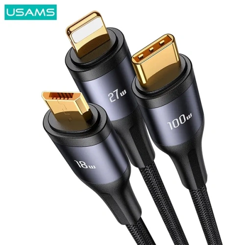 Buy USAMS US-SJ600 USB-C / Lightning / microUSB / USB-C 3in1 cable 100W 1,2m black - USA1042 - {ean13} - Home Screen Store Europe