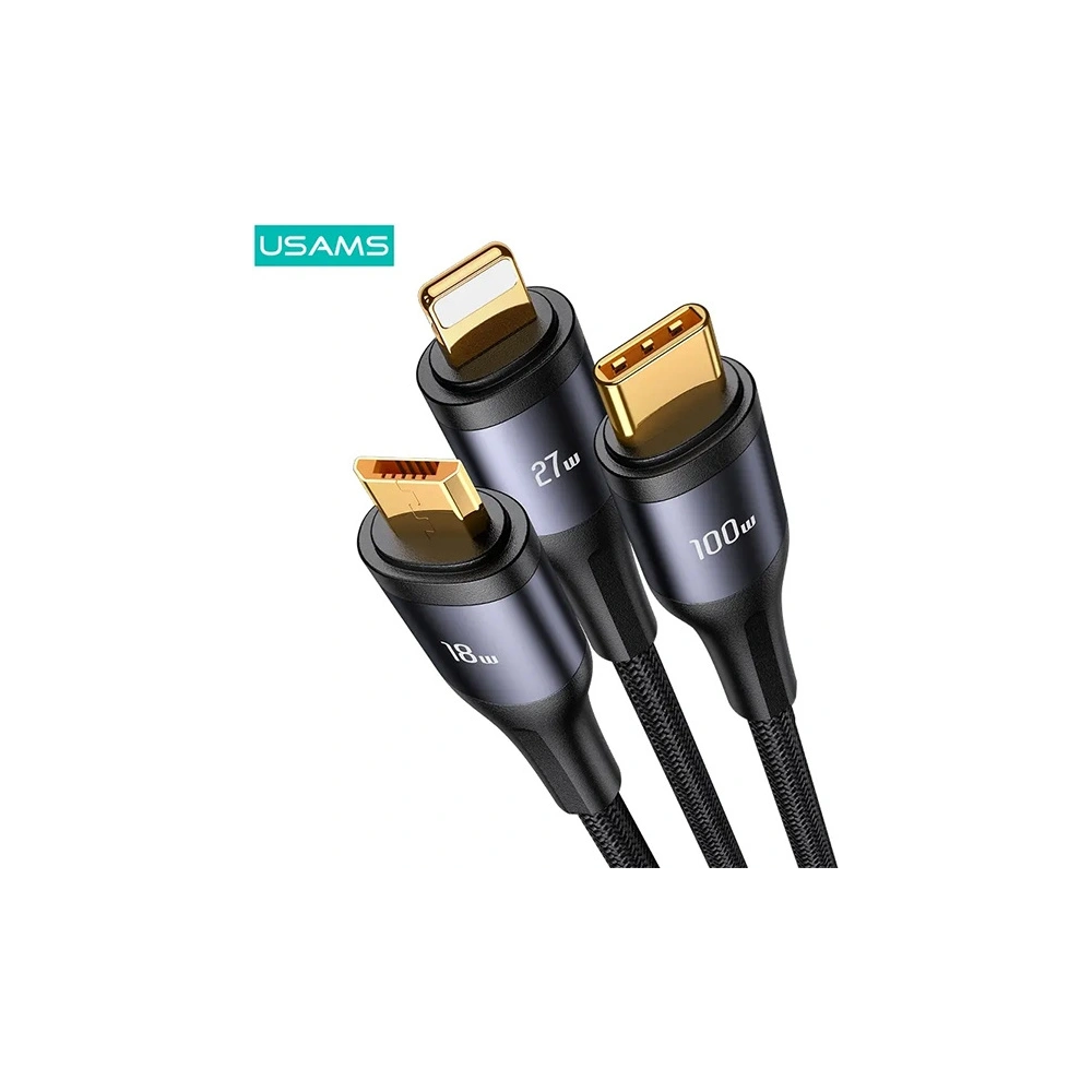 Kabel 3w1 USAMS US-SJ600 USB-C / Lightning / microUSB / USB-C 100W 1,2m czarny/black