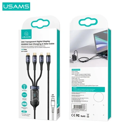Kup Kabel 3in1 USAMS US-SJ600 USB-C / Lightning / microUSB / USB-C 100W 1,2m schwarz/black - USA1042 - {ean13} - Sklep Home Screen