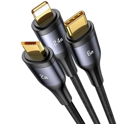 Kup Kabel 3w1 USAMS US-SJ582 USB-A / Lightning / microUSB / USB-C 66W 1,2m czarny/black - USA1043 - {ean13} - Sklep Home Screen